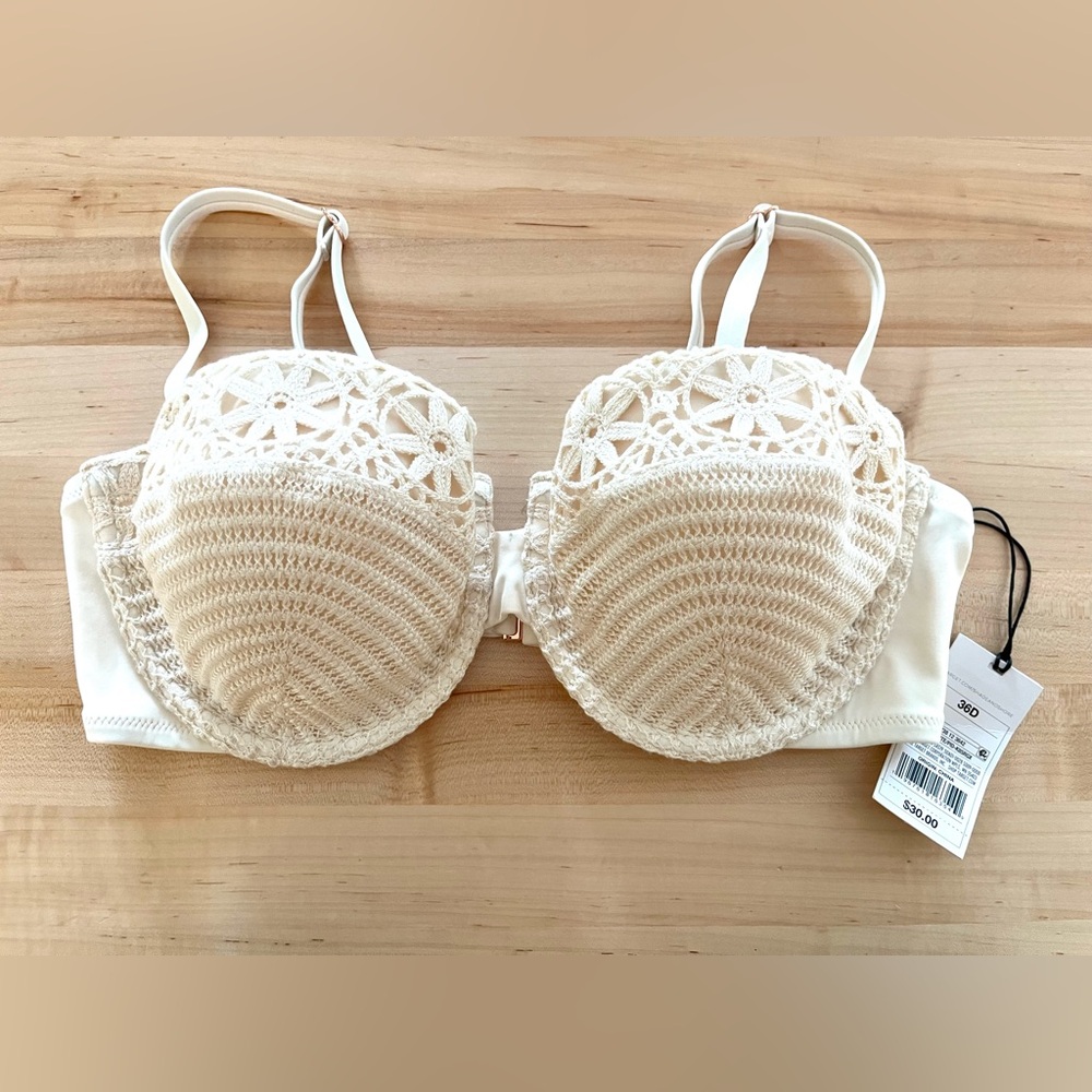Shade & Shore Crochet Bikini Top in Cream